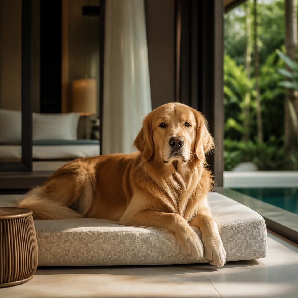 A relaxed dog in a premium resort setting reserved for TQR members